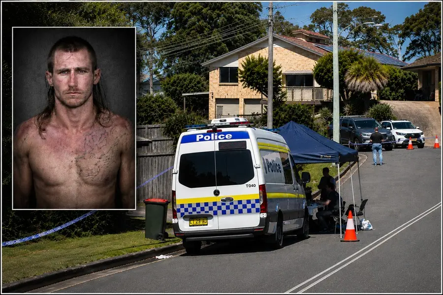 Police investigate the Bray Park scene, with an inset image of Vaughn Scott Cummings