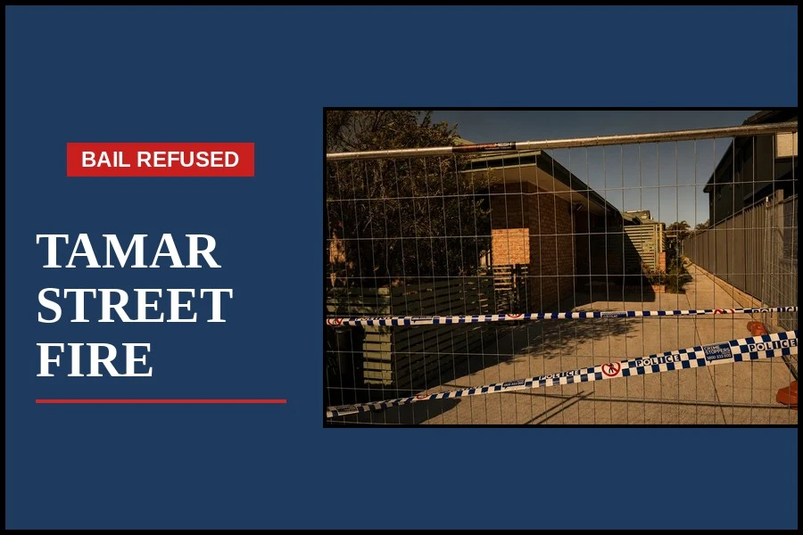 Police tape and temporary fencing outside a Tamar Street unit complex in Ballina following the fire