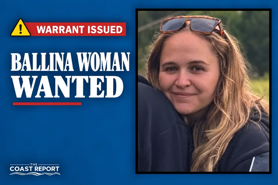 Tamika Jayne Glass pictured in a Coast Report graphic stating warrant issued and Ballina woman wanted.